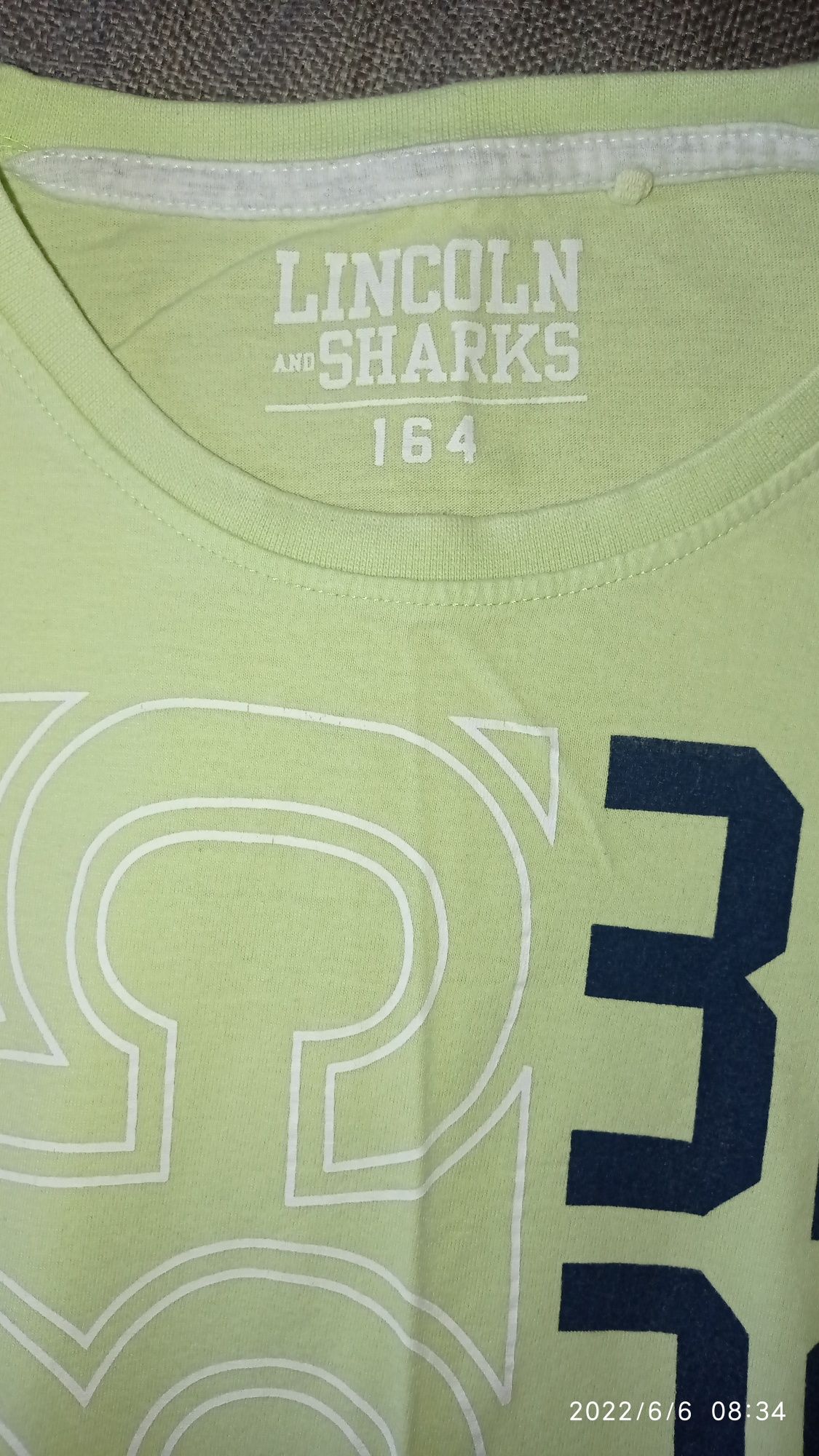 T-shirt chłopięcy blady limonka Lincoln and sharks 5.10.15 rozm. 164