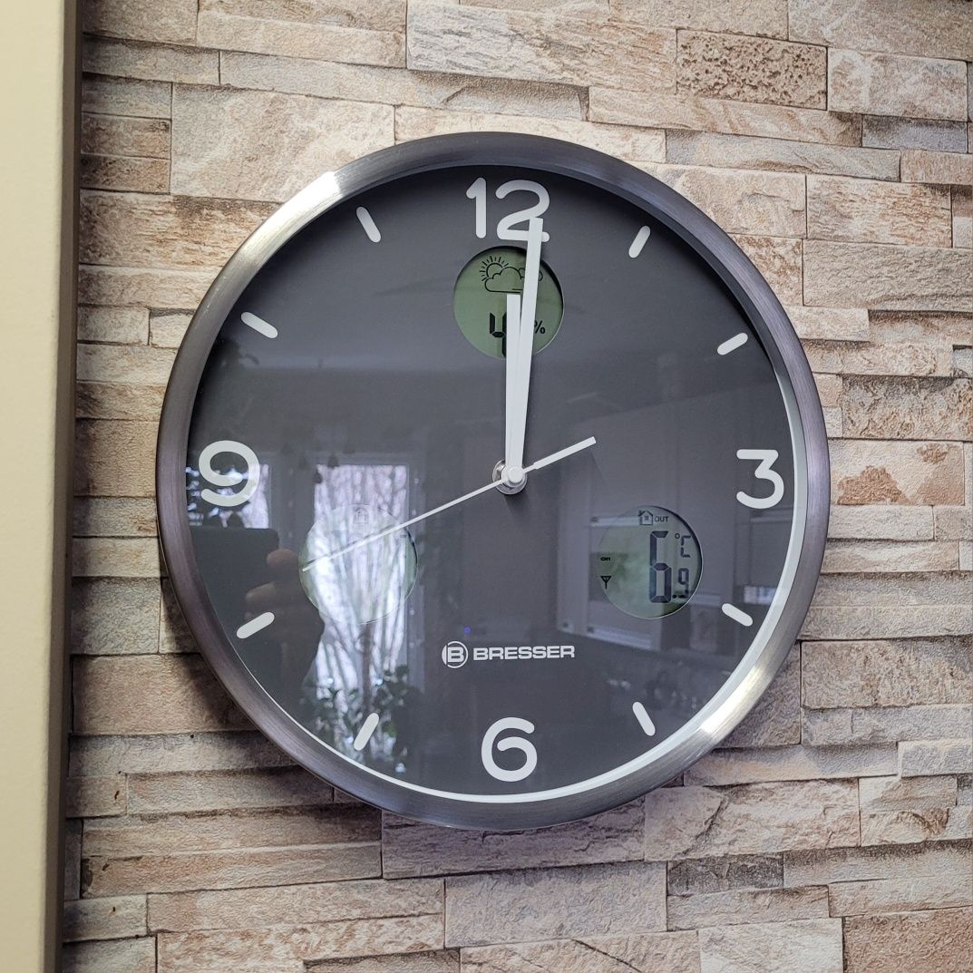 Bresser elegancki duży zegar ścienny stacja pogody My Time radiowa
