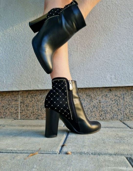 Жіночі черевики шкіряні ботильйони ботинки на стійкому каблуку