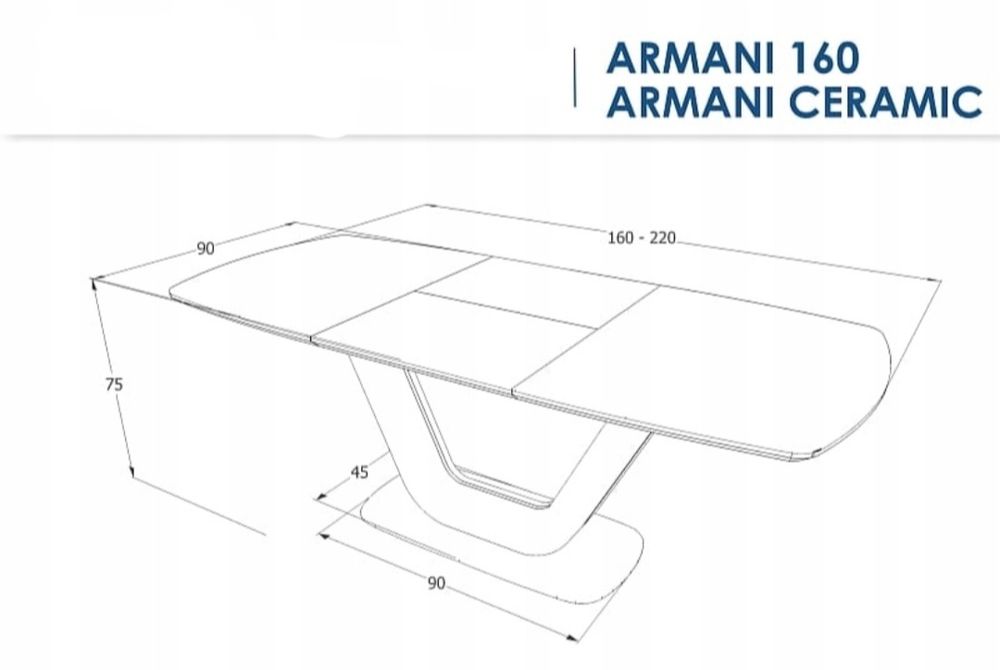 Stół ARMANI 160x220x90 biały matowy szkło hartowane