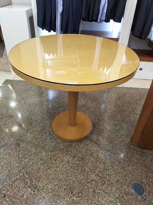 Mesa madeira faia, tampo redondo com vidro