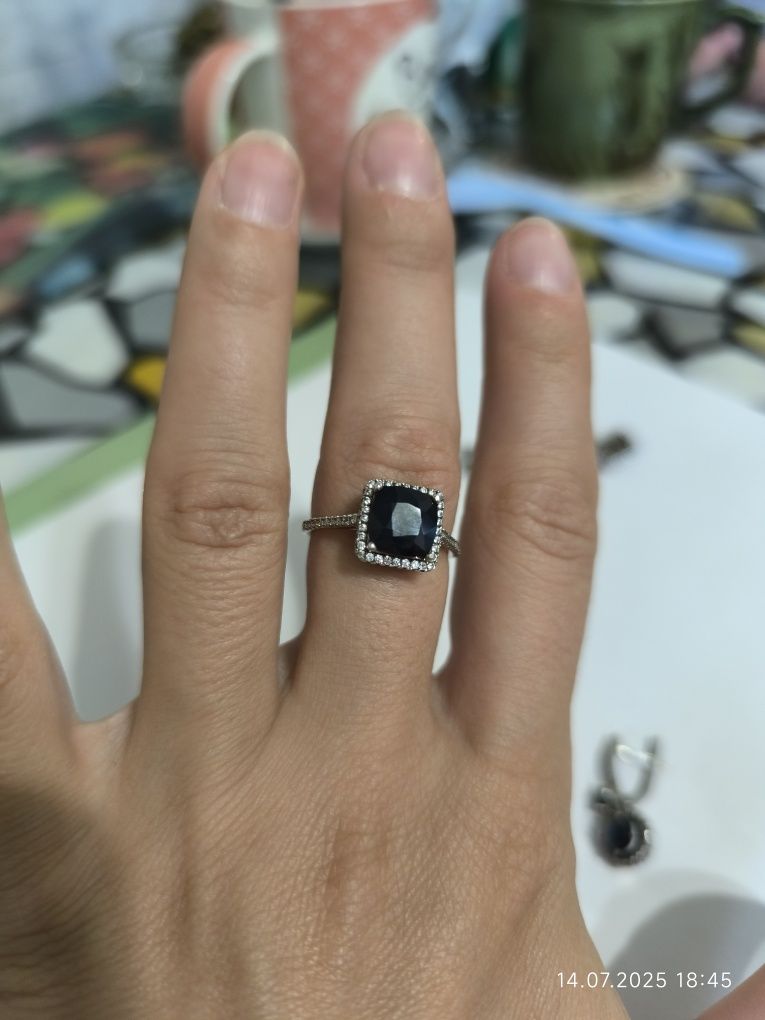 Серьги серебро 925 кольцо сапфир