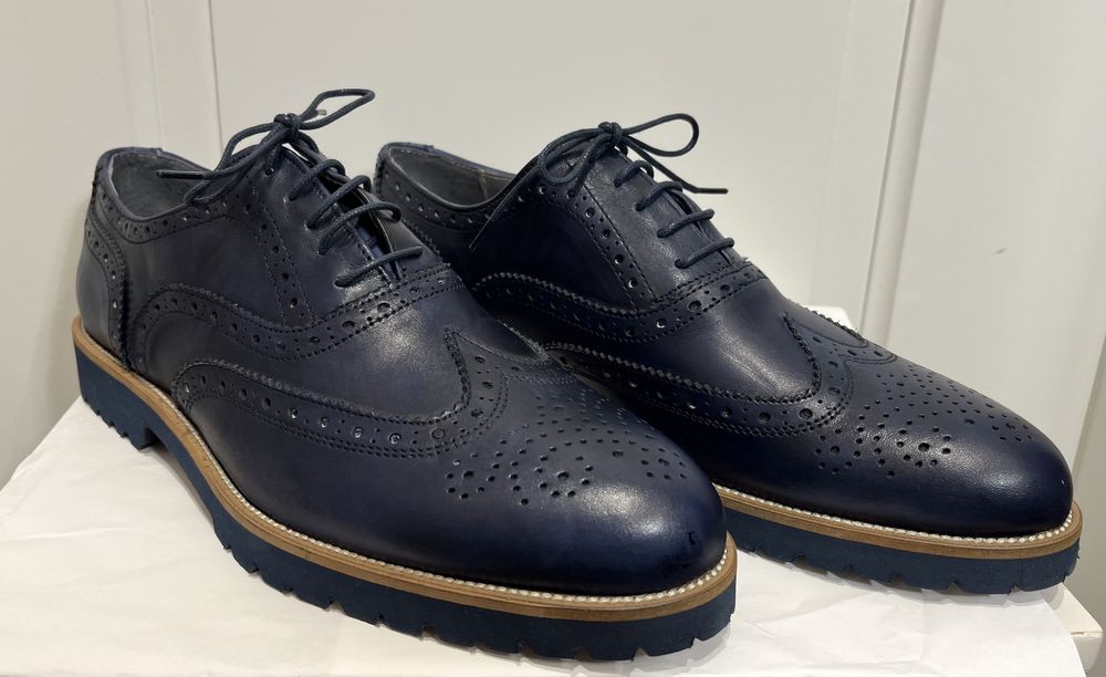 Buty męskie włoskie Giordano eleganckie skórzane granatowe rozm. 45