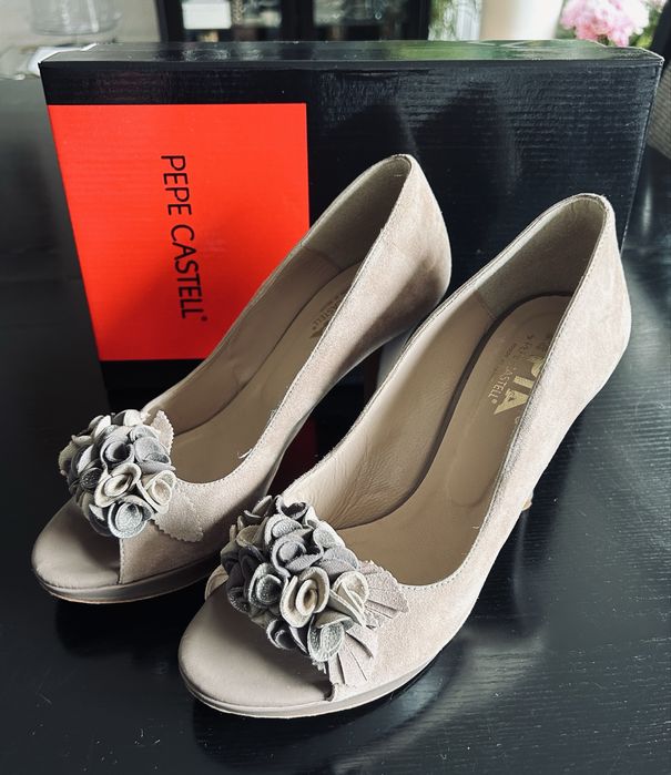 Zamszowe czółenka z odkrytym palcem - Apia Pepe Castell - rozmiar 38