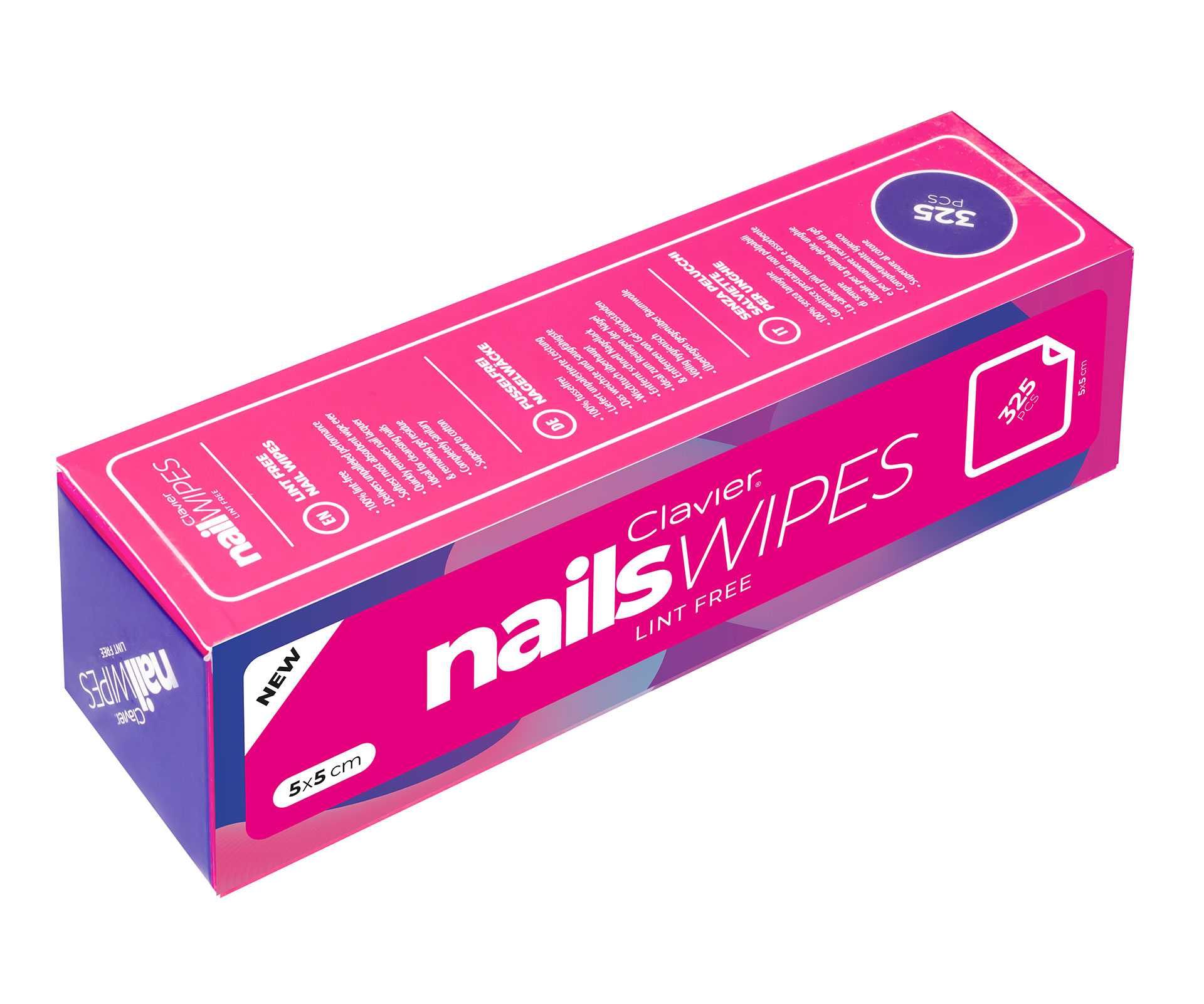 Waciki bezpyłowe do przemywania paznokci Clavier Nail Wipes  325 szt