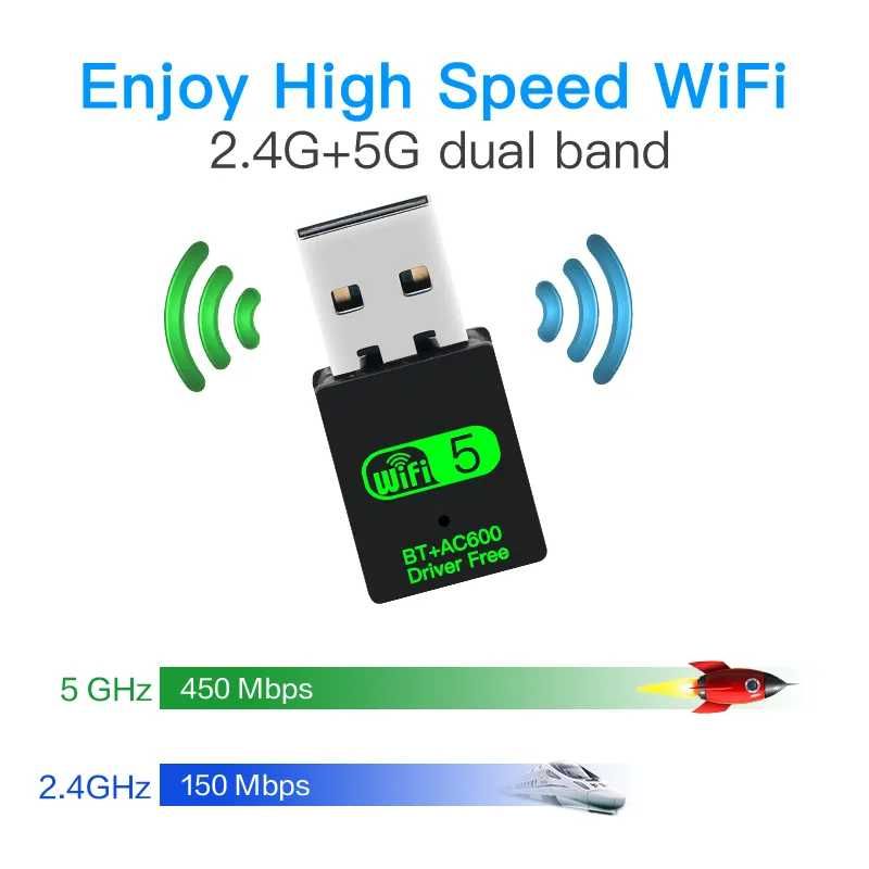 2in1 WiFi Bluetooth USB адаптер 2.4G-5G-AC600-BT5.0 600Mbps