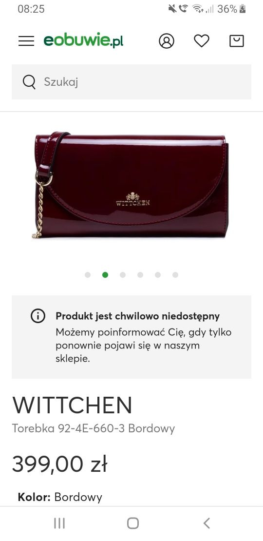 Nowa skórzana torebka Wittchen bordowa kopertówka