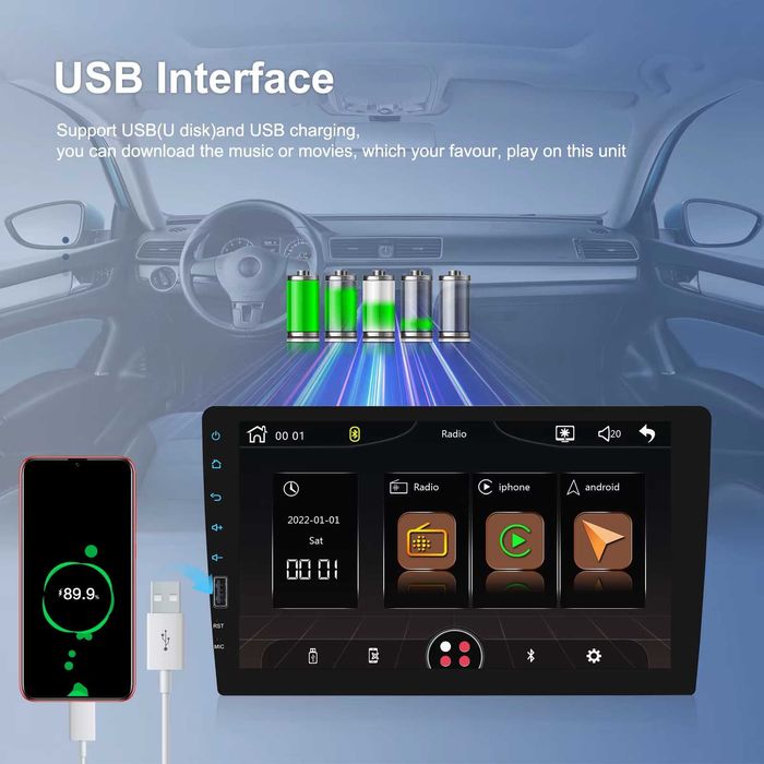 Rádio 9 Polegadas c/ CarPlay & Android Auto Sem Fios, Bluetooth e USB