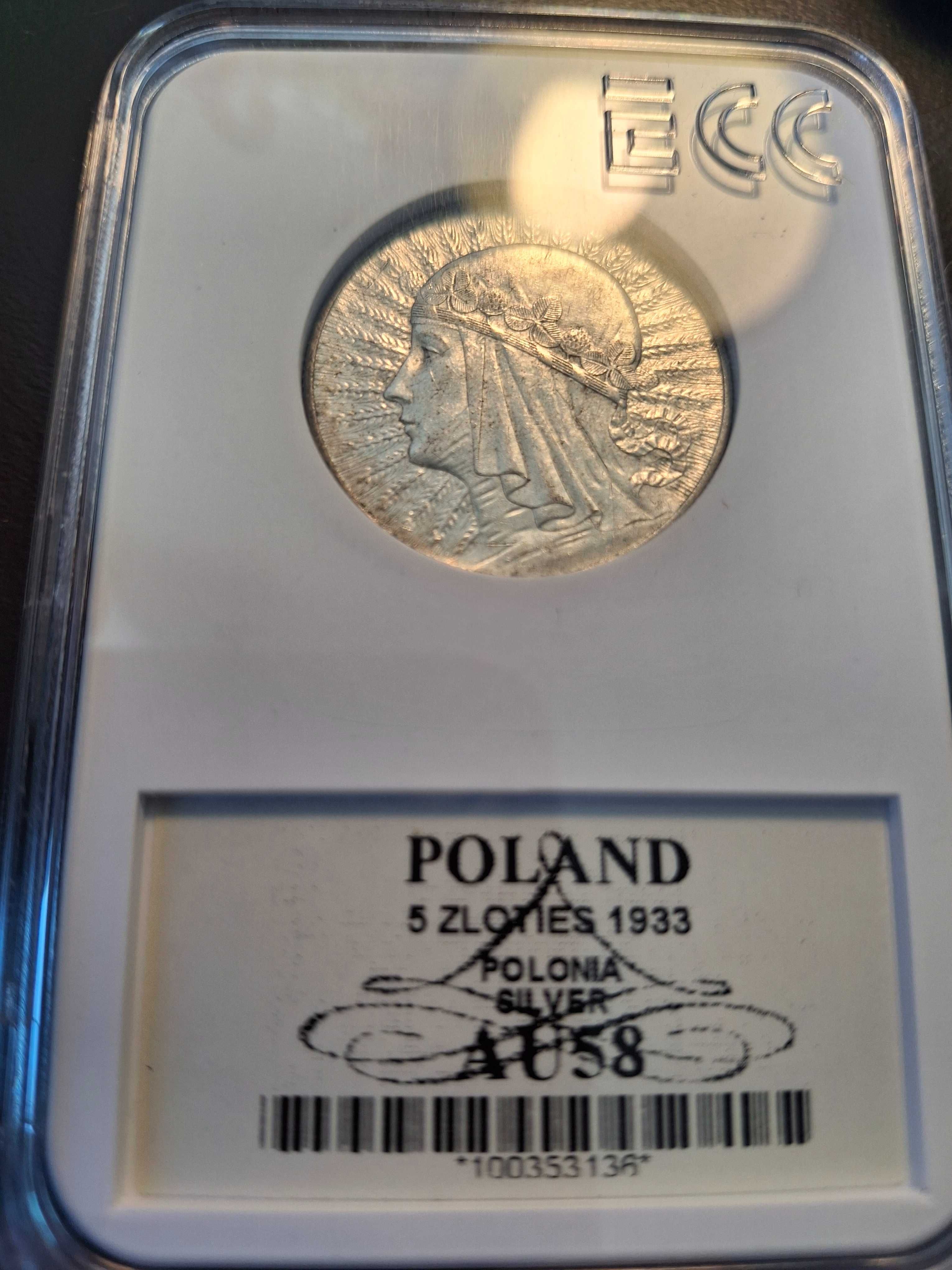 Grading 2rp Polonia Głowa Kobiety 5zł 1933r au 58