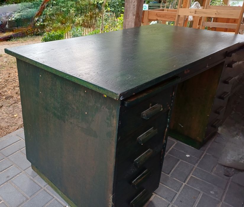 Stare drewniane dembowe biurko lite drewno