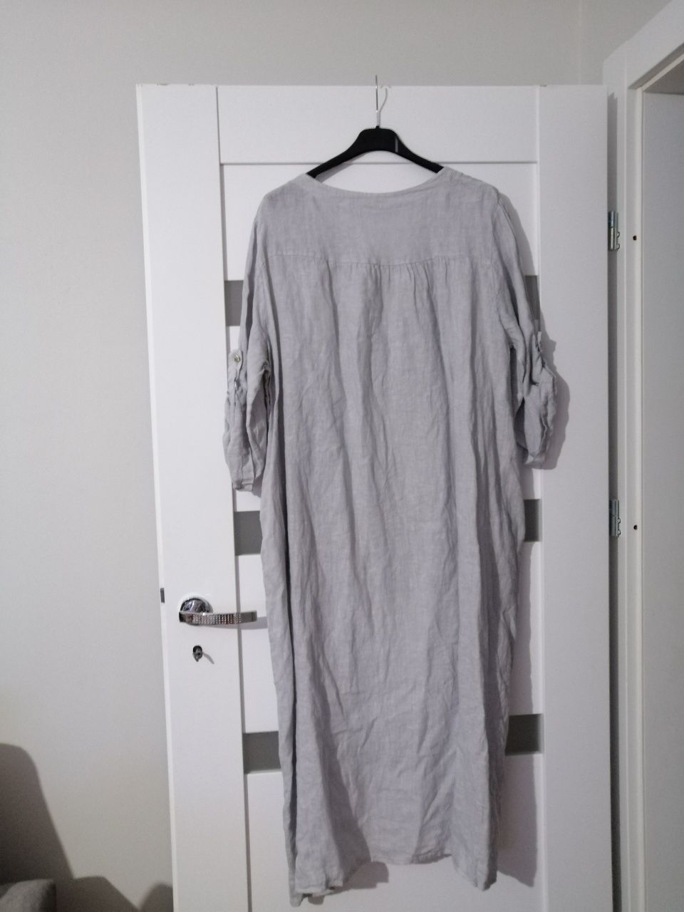Tunika len szara popielata asymetryczna narzutka uni oversize l xl xxl