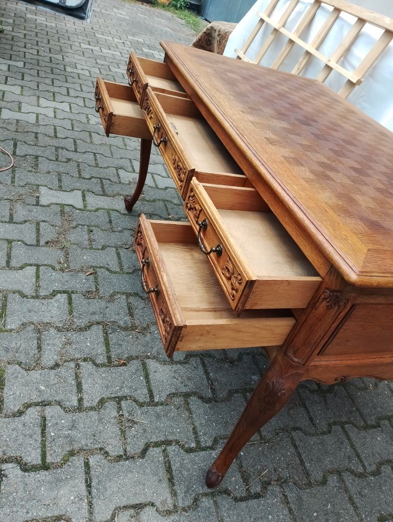 Piękne stylowe biurko dębowe ludwik dwustronne.