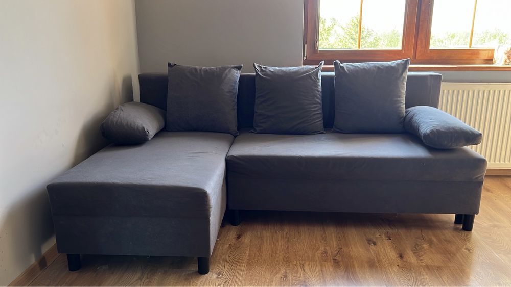 Narożnik kanapa sofa szara ANGSTA z poduszkami stan bardzo dobry