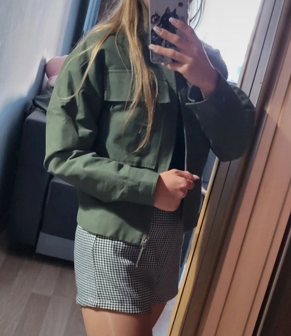 Kurtka khaki krótka zieleń Asos XXS 32