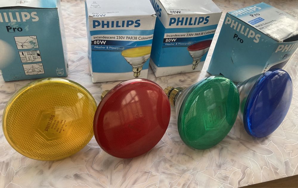 Лампа PHILIPS PAR38, 80WT, 230V, Coloured, всепогодная.