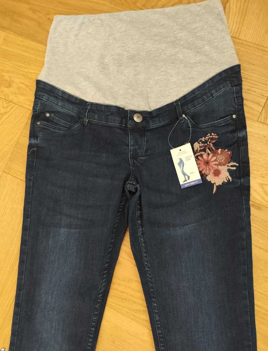 Nowe jeansy ciążowe 40 L pas ciążowy skinny granat spodnie