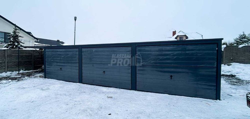 Garaż Blaszany 9x6 wiata 3x6 3x Brama uchylna Antracyt  GP258