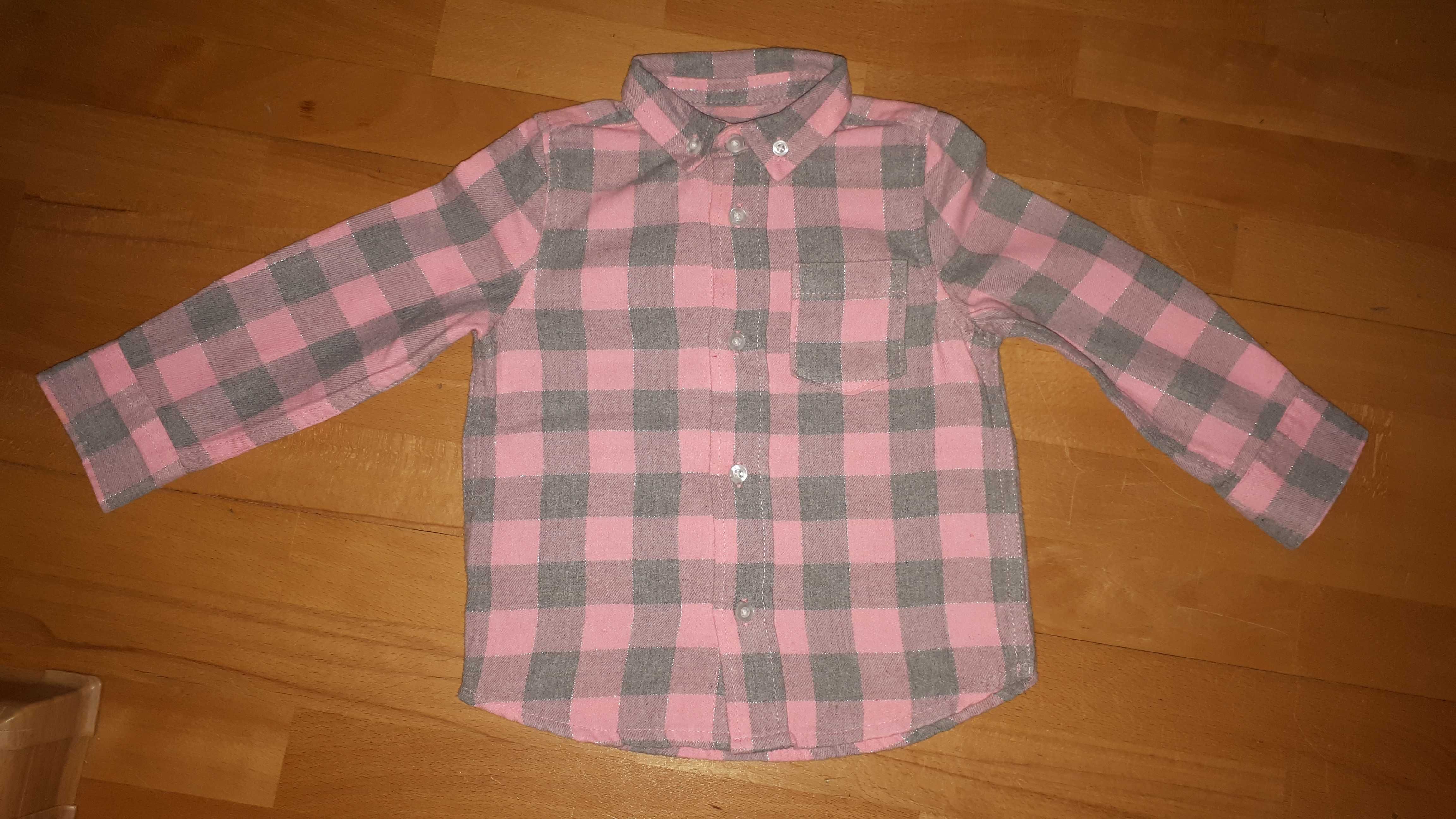 Koszula flanelowa różowo-szara dziewczęca rozmiar 92