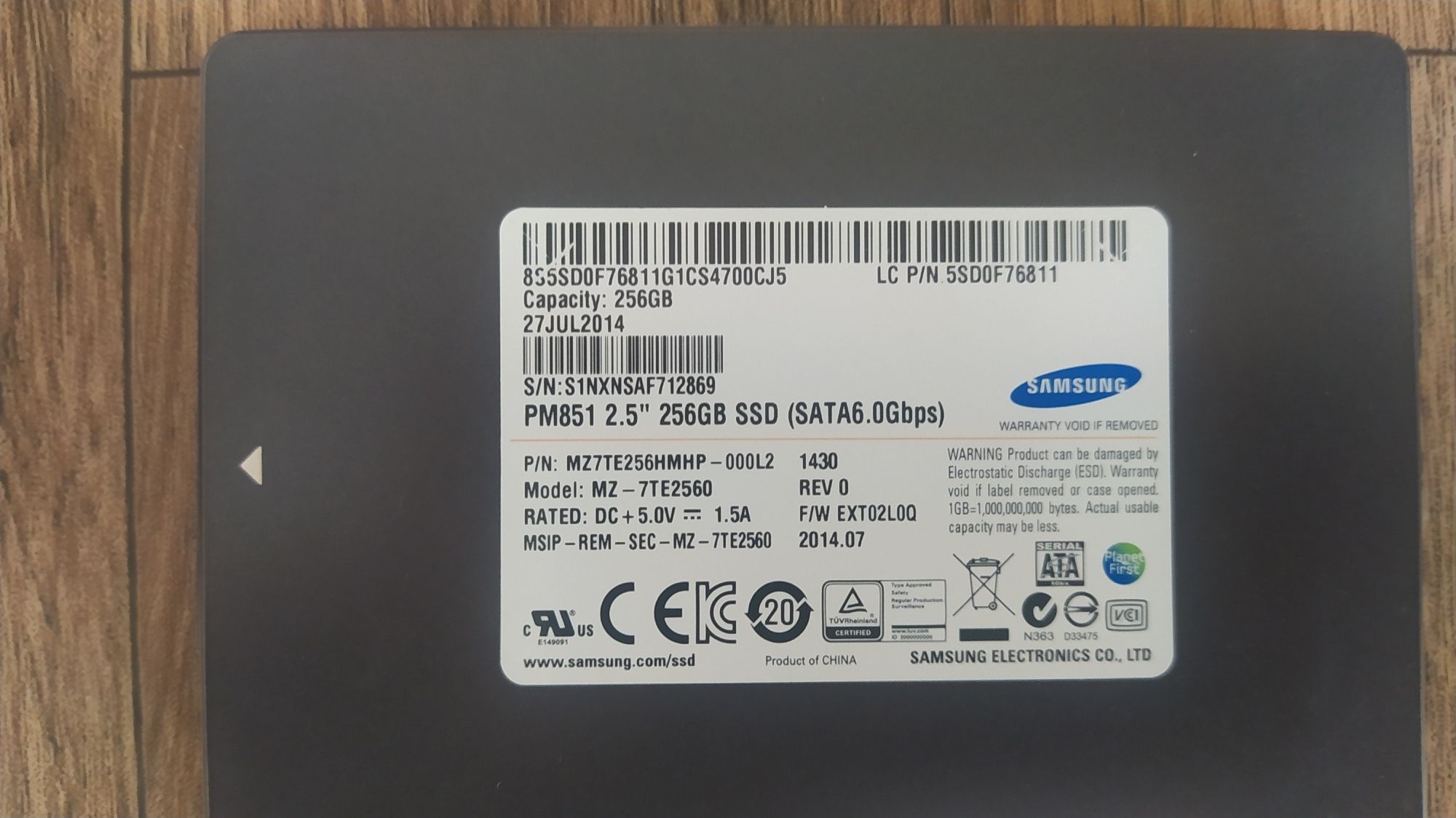 SSD 256GB Samsung PM851 2.5" SATAIII MLC (MZ-7TE2560)