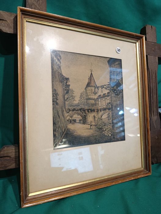 Obraz szkic w ramie za szybą