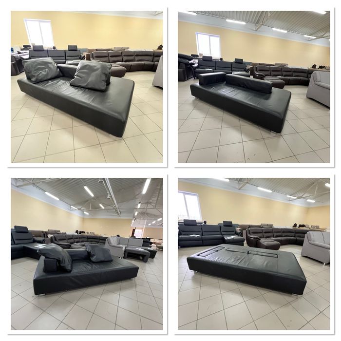 Диван чорний шкіряний з подушками модерн