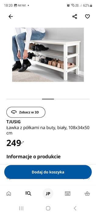 Ławka półka na buty z siedziskiem + wieszak Ikea Tjusig