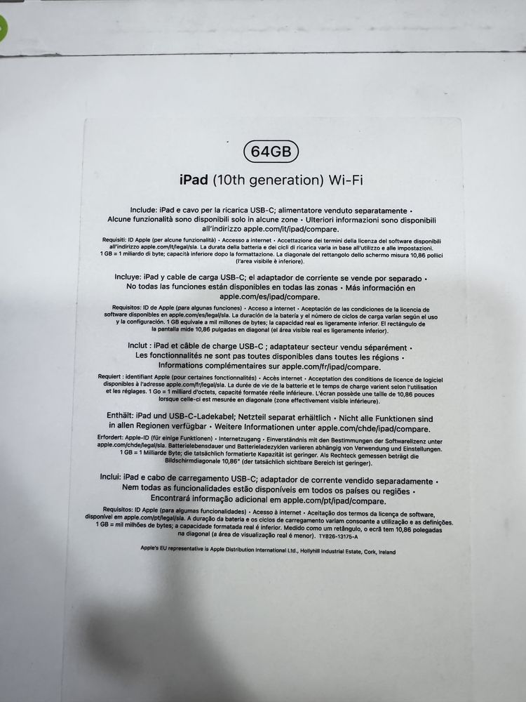 Ipad 10th generation(Wi-fi 10.9” 64GB Azul)