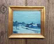 Quadro a óleo Paisagem com casas 1950 assinado