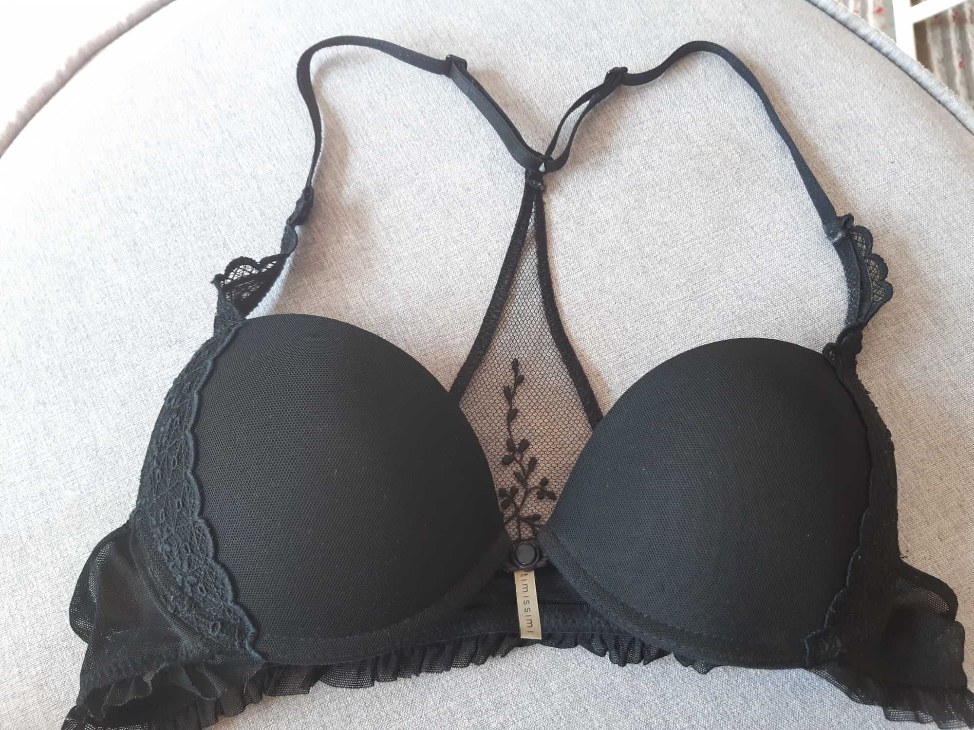 Biustonosz Intimissimi 75 A 70 B czarny elegancki zapięcie z przodu