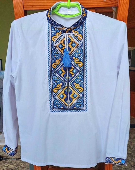 Вишиванка для хлопчика, сорочка котонова з довгими рукавами, 7-8 років