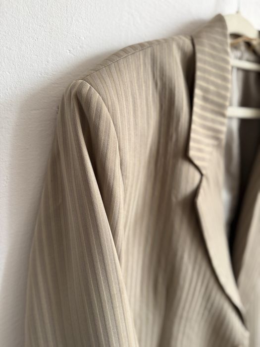 Marynarka solidna męska elegancka beżowa w paski XL XXL