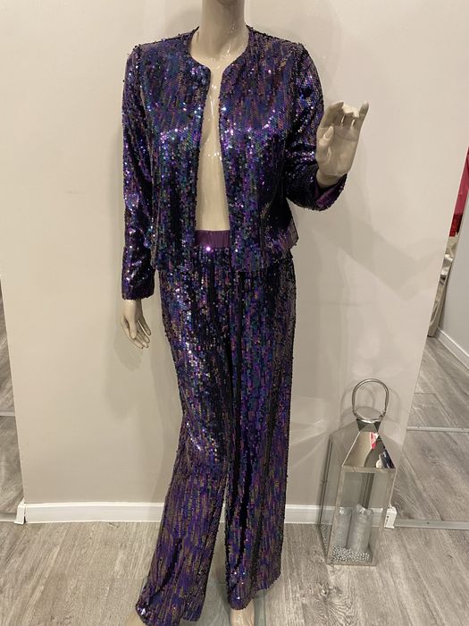 Garnitur damski cekinowy Surkana fioletowy S Okazja!!!