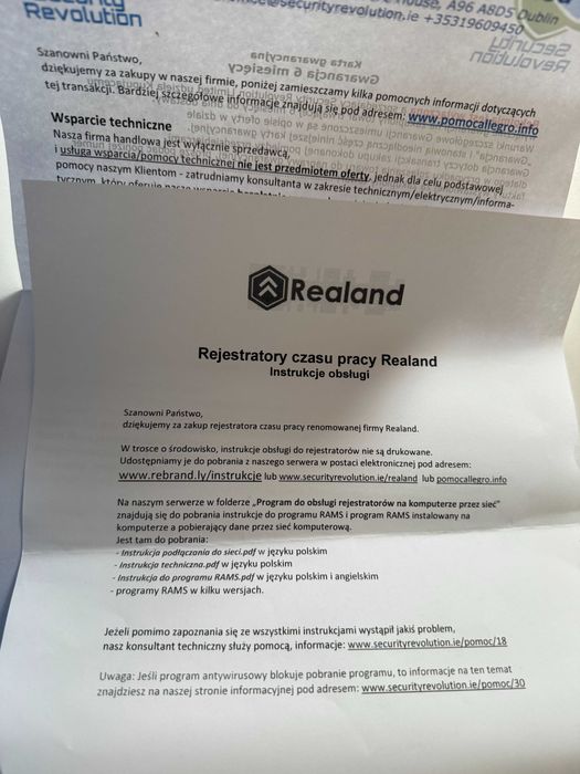 Rejestrator czasu pracy, Realand A-L355 - WI-FI + Odcisk palca + RFID