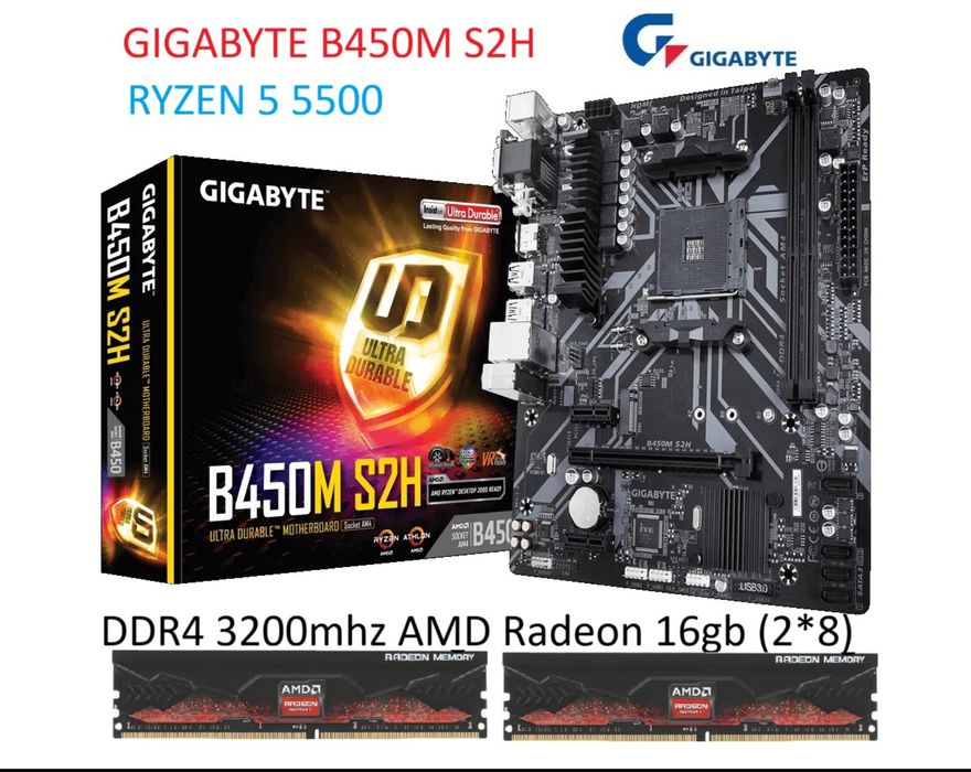 Ігровий комплект Ryzen 5 5500 Gigabyte B450M ddr4 3200 16gb