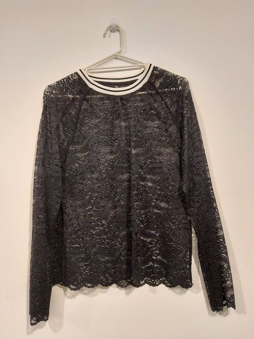 Czarna bluzka koszulka koronkowa na długi rękaw pod spod m only