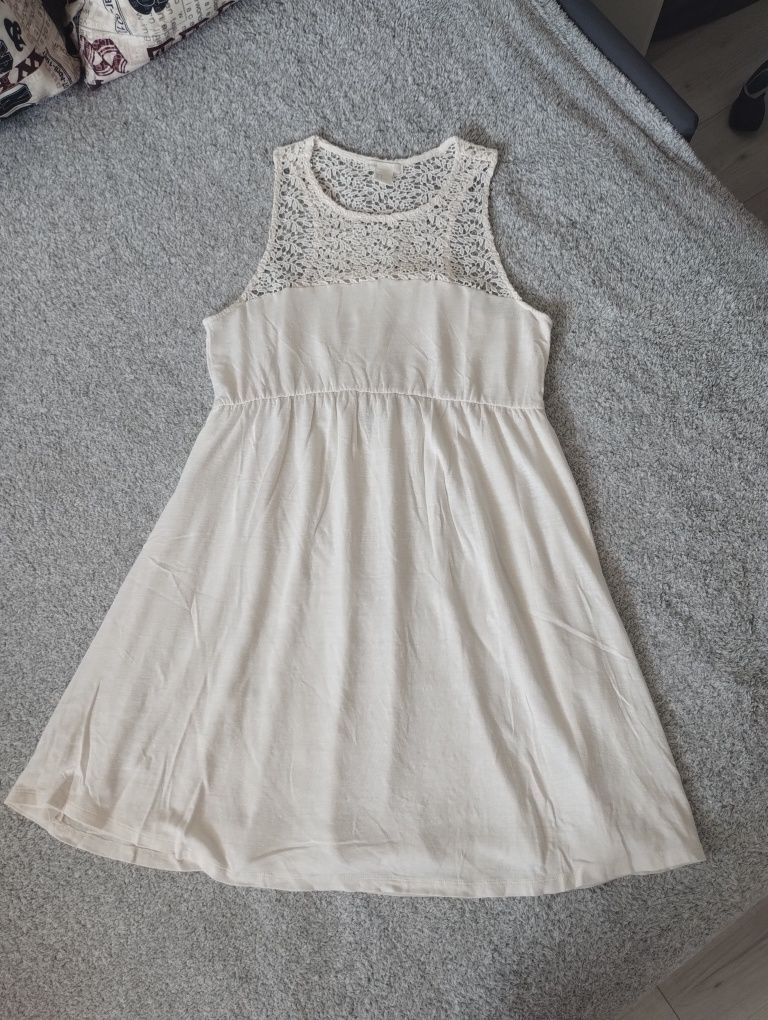 Sukienka ciążowa H&M Mama ecru bez rękawów roz. M wiskoza len