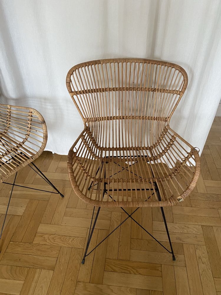 Dwa rattanowe designerskie fotele boho