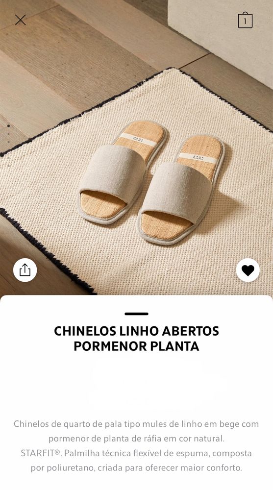 Chinelos Linho Abertos Pormenor Planta Zara Home NOVO