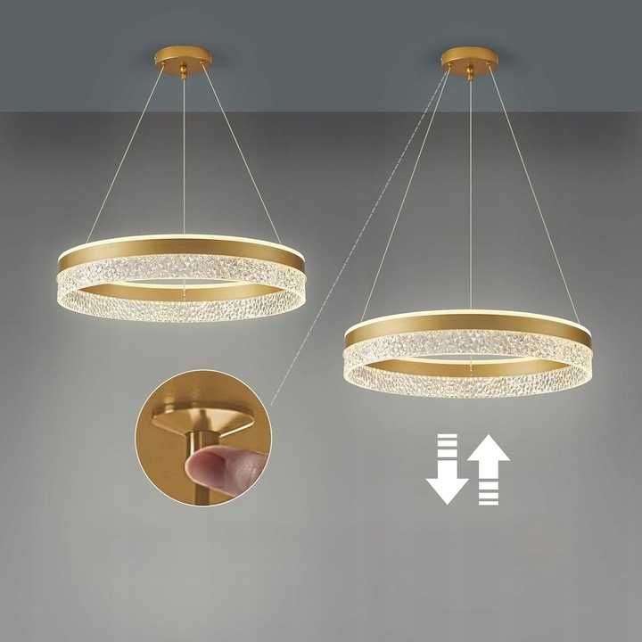 KSIBNW Lampa Wisząca LED 36W, Ściemniana, Ø50 cm, Złota