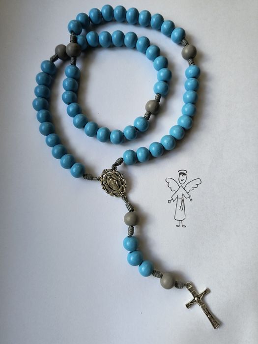 Różaniec drewniany niebieski 10 mm / handmade