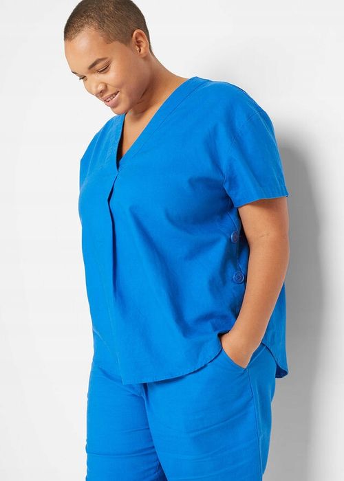 B.P.C lniana bluzka tunikowa niebieska ^40