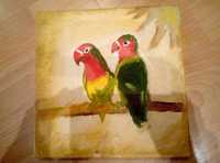 Картина маслом попугаи-неразлучники на холсте с подрамкой