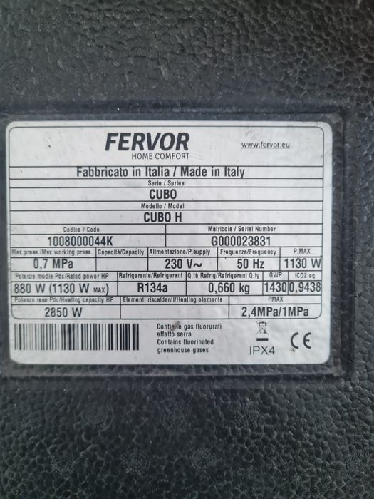 Pompa ciepła woda Fervor Cubo H, bojler Galmet 300l, naczynia