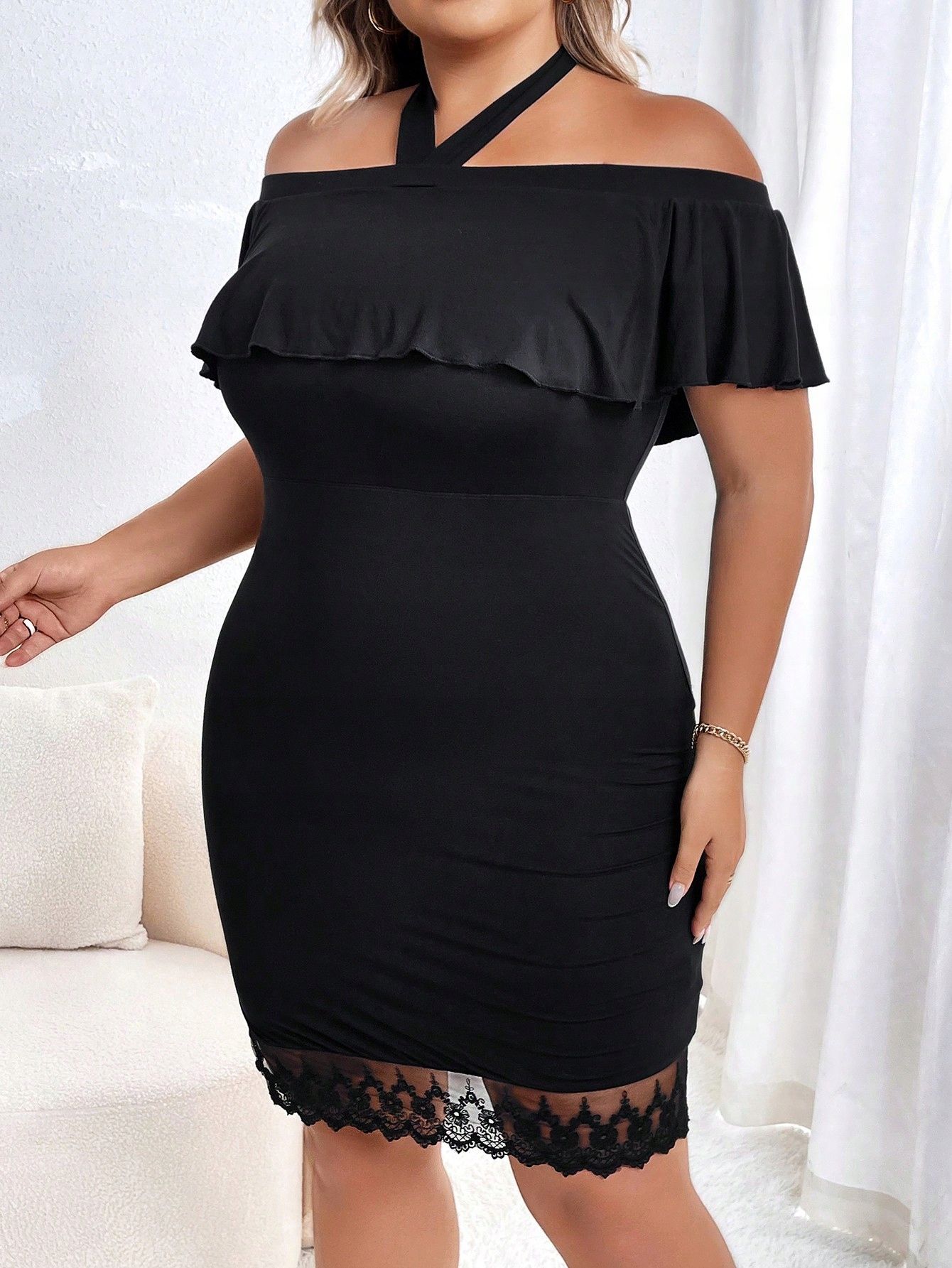 Sukienka Elegancka Z Wiskozy Z Koronkowym Wykończeniem Shein 4Xl 48