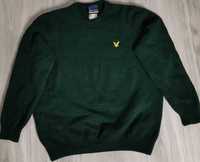 Sweter Lyle & Scott 100% wełna lambs wool rozmiar L butelkowa zieleń