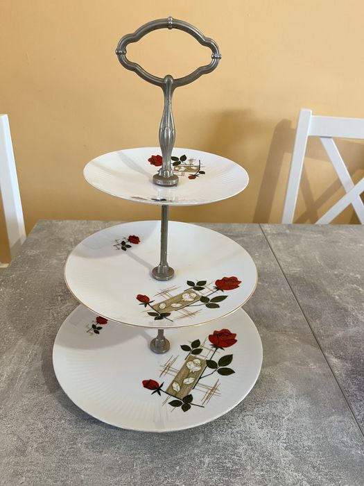 Patera 3-częściowa, etażerka wzór róże