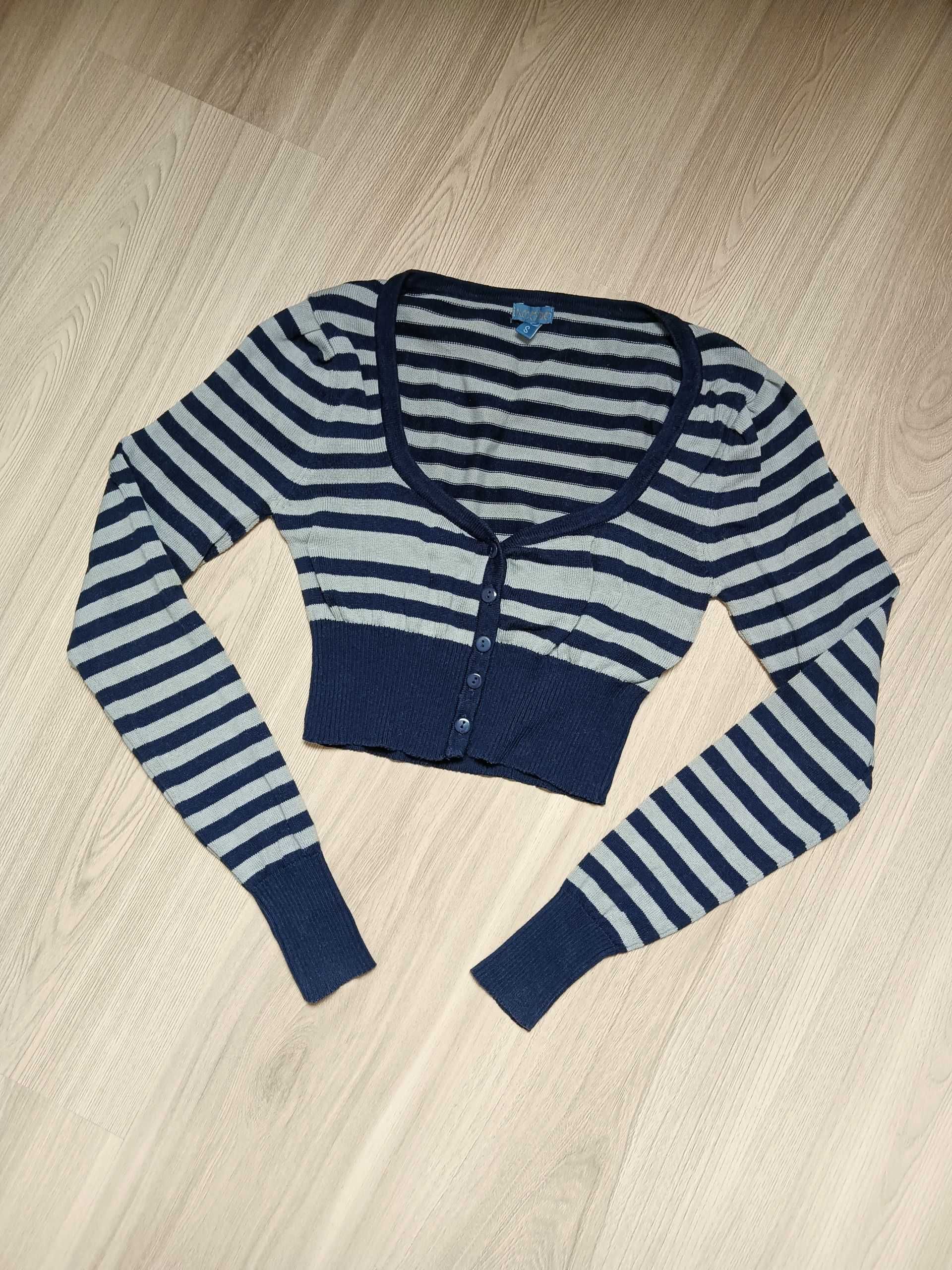 Sweter crop top dzianinowy szaro niebieski w paski S