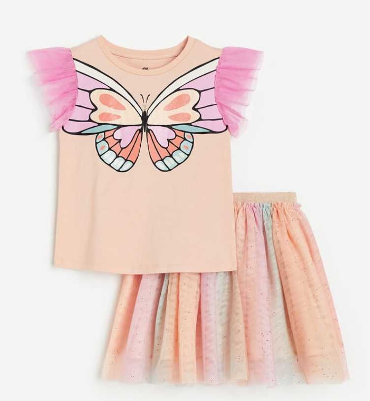 Hm zestaw koszulka MOTYL, MOTYLEK  i spódniczka tiul BROKAT 134 140