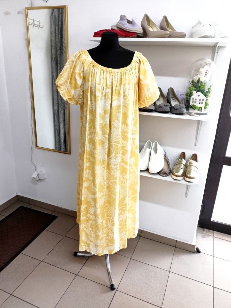 H&M sukienka midi żółta wiskoza 44