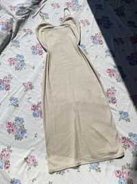 Beżowa sukienka midi na ramiączka M 38 L 40 basic forever 21